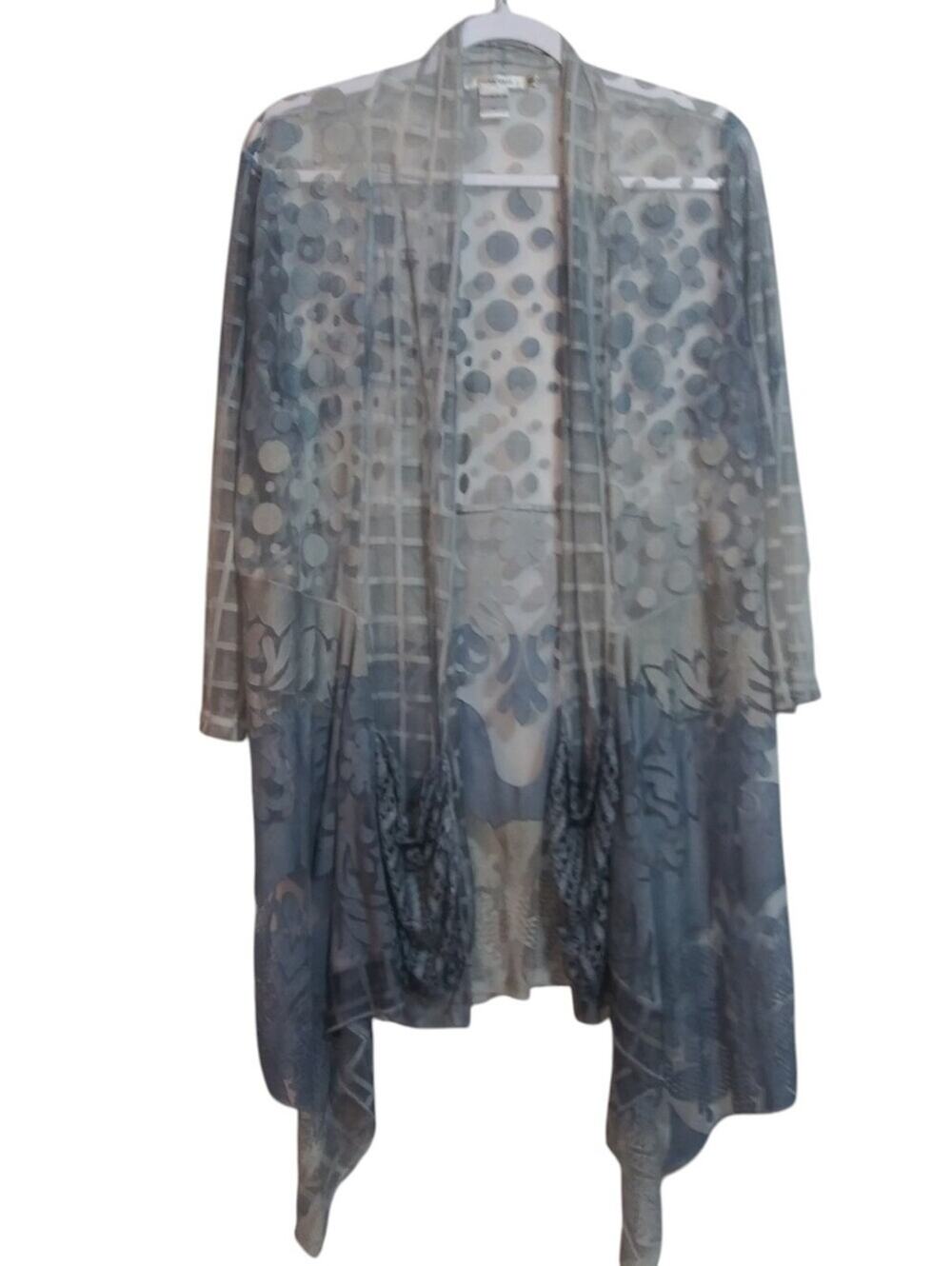 Feratelli Sheer Lightweight Burnout Waterfall Cardigan Boho Artsy Sz L